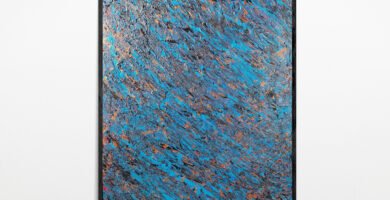 Kobalter: One-of-a-Kind Abstract Painting with rich cobalt blue, black, and copper hues displayed on a minimal white wall