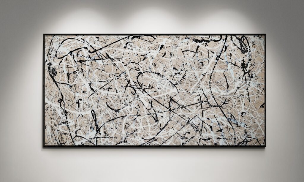 Large-scale abstract artwork soft sand in Jackson Pollock style from KooK's XXL Gallery, perfect for expansive spaces