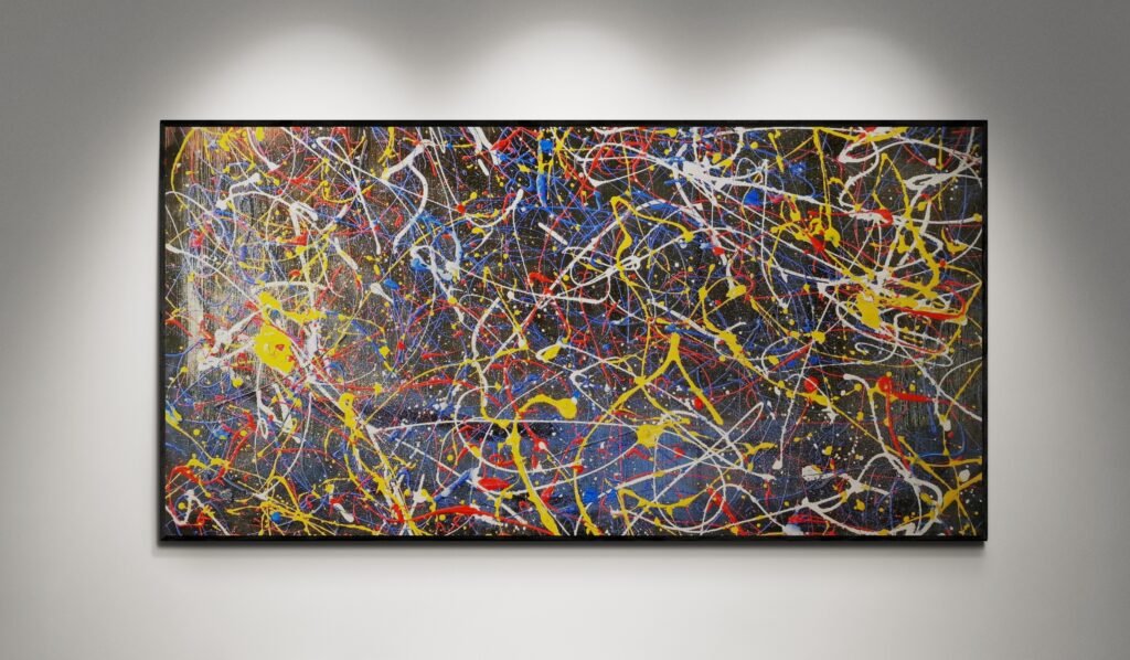 Abstract expressionism art by KooK, a unique piece Jackson Pollock Style showcasing vibrant colors and dynamic textures