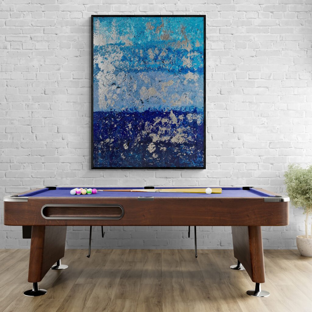 Blur abstract painting adding a touch of sophistication to a recreation room with a pool table