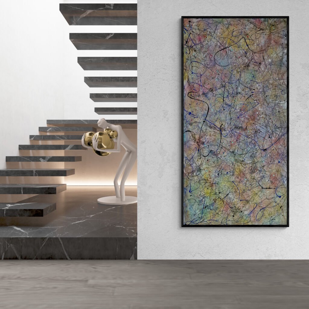 canvas enhancing a contemporary stairwell with artistic design elements and a modern sculpture