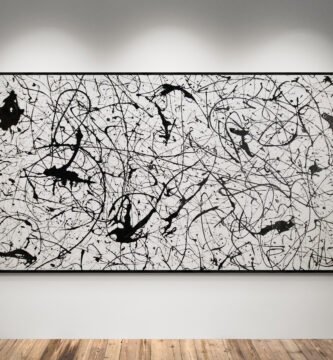 Abstract artwork Number 93 in Jackson Pollock style with black splashes on white background | A bold and minimal composition of contrast and rhythm