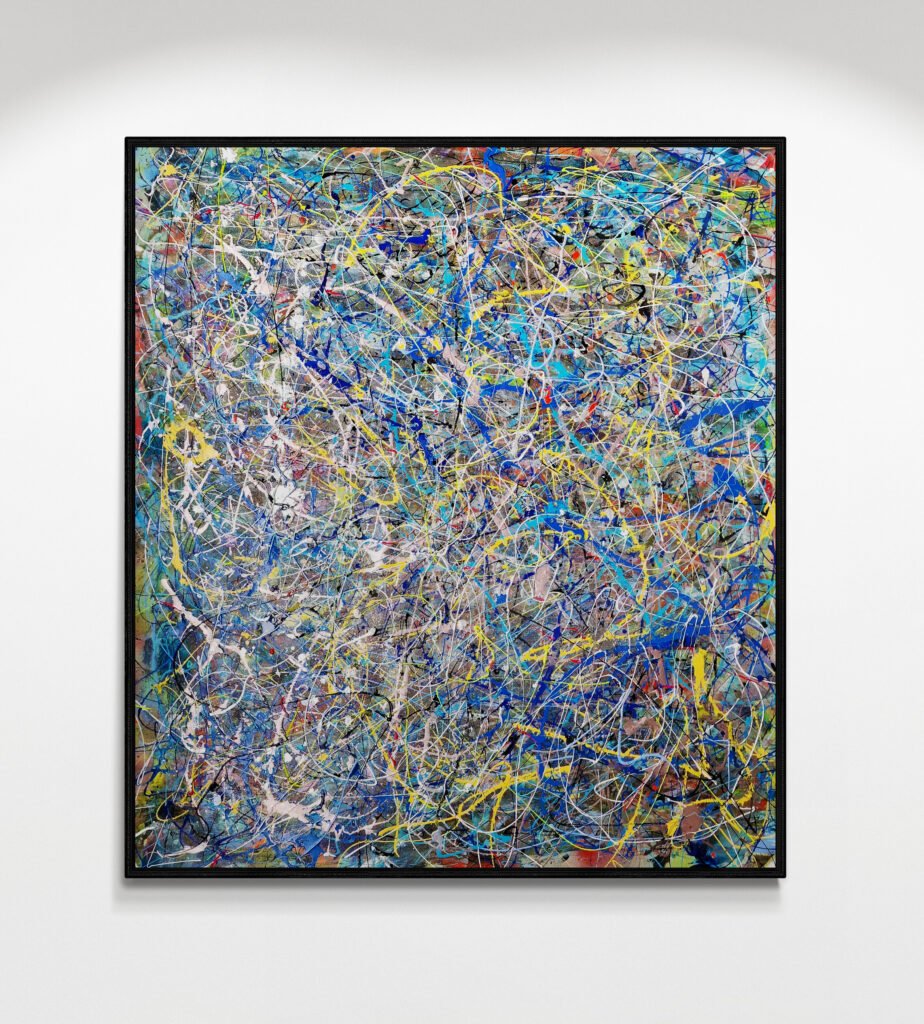 Radikal: One-of-a-Kind Pollock-Style Abstract Painting with Multicolor Drips & Metallic Texture