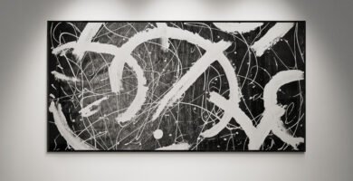 Abstract artwork Number 138 in Jackson Pollock style with black background and white splashes | A monochrome composition of motion, contrast, and elegance