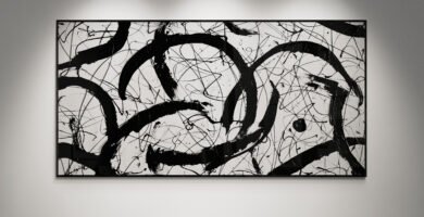 Abstract artwork Number 101 in Jackson Pollock style with bold black gestures on a white background | A monochrome statement of rhythm, balance, and energy