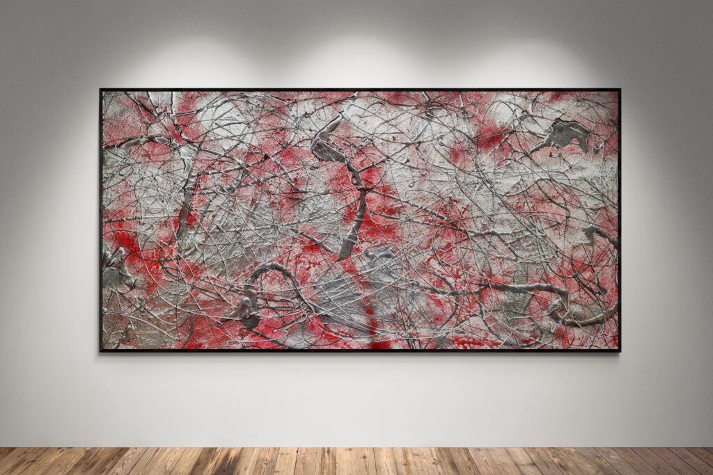 Number 88 – Large-Scale Red & Silver Contemporary Abstract Artwork