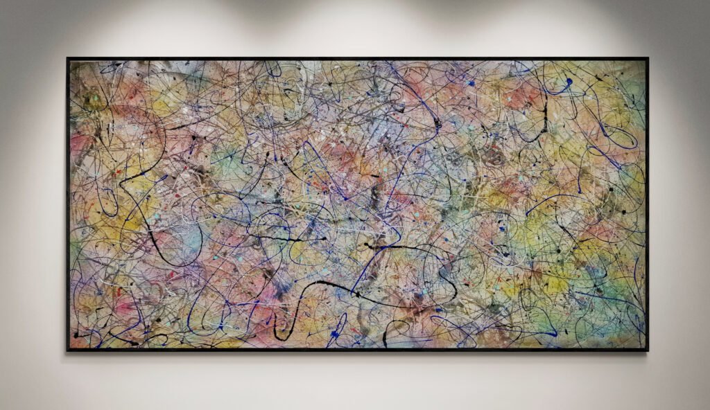 Contemporary abstract artist painting on white wall, large statement artwork by KooK