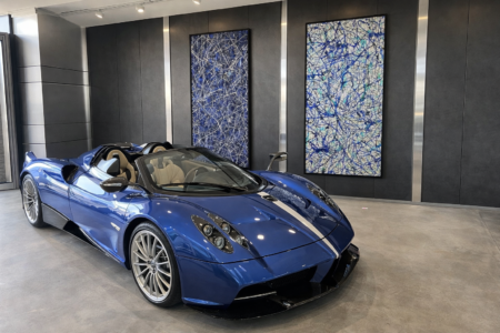 pollck style abstract wall art in luxury modern garage interior